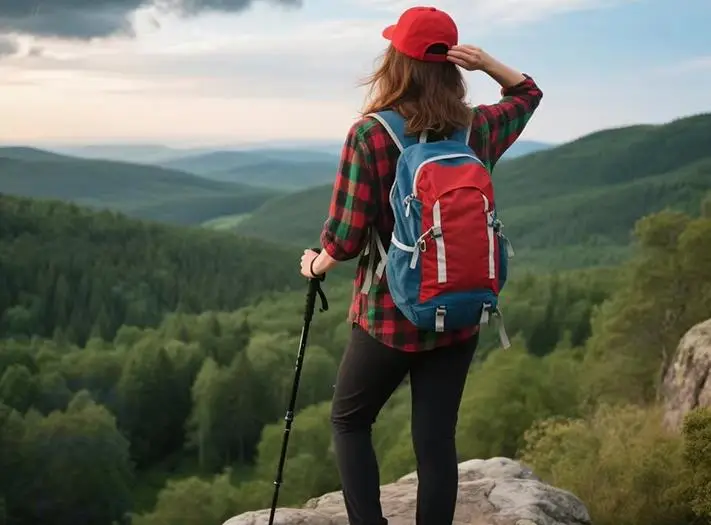 Custom Outdoor Sports Bag in Mountain Scene - Fmosbag - Custom Sports Bags (cycling/camping/fitness) Hiker with Custom Outdoor Sports Bag in Mountain Scene - Fmosbag Personalized Hiking Backpack