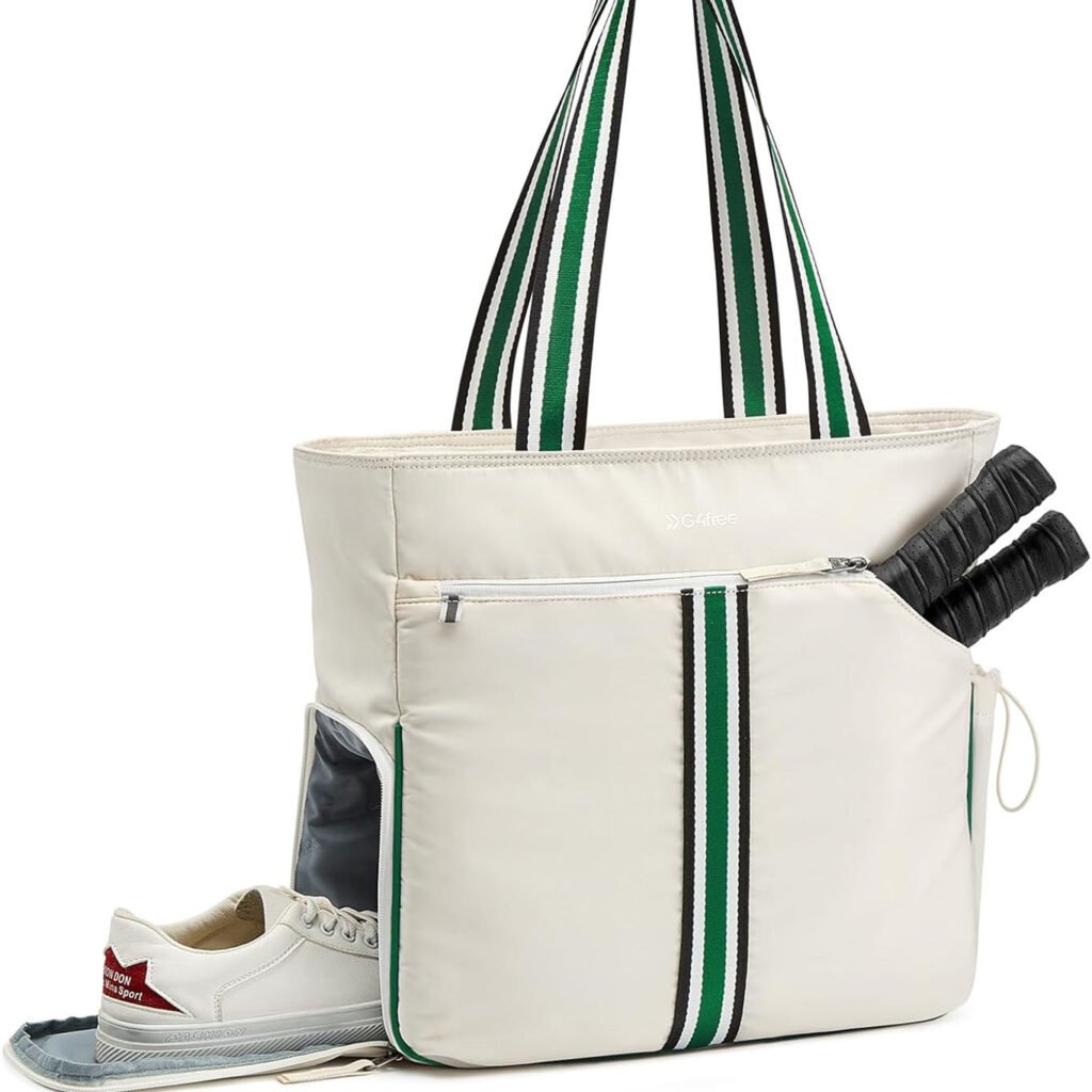 Fmosbag-pickleball-tote-bag-dry-wet-separation - Fmosbag - Custom Sports Bags (cycling/camping/fitness) White Pickleball Tote Bag with Dry-wet Separation Pocket and Side Shoe Compartment for Women. - Fmosbag - Custom Sports Bags (cycling/camping/fitness)