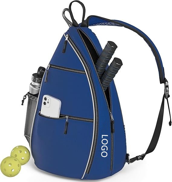 Fmosbag Pro Pickleball Sling Bag (full View) - Fmosbag - Custom Sports Bags (cycling/camping/fitness) Blue Fmosbag Pickleball Sling Bag with Logo – Holds 6 Paddles, Reversible Carry, Laptop-compatible - Fmosbag - Custom Sports Bags (cycling/camping/fitness)