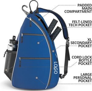 Fmosbag Pickleball Bag – Reversible Shoulder Strap - Fmosbag - Custom Sports Bags (cycling/camping/fitness) Fmosbag Sling Bag with Reversible Padded Shoulder Strap (left/right Carry)