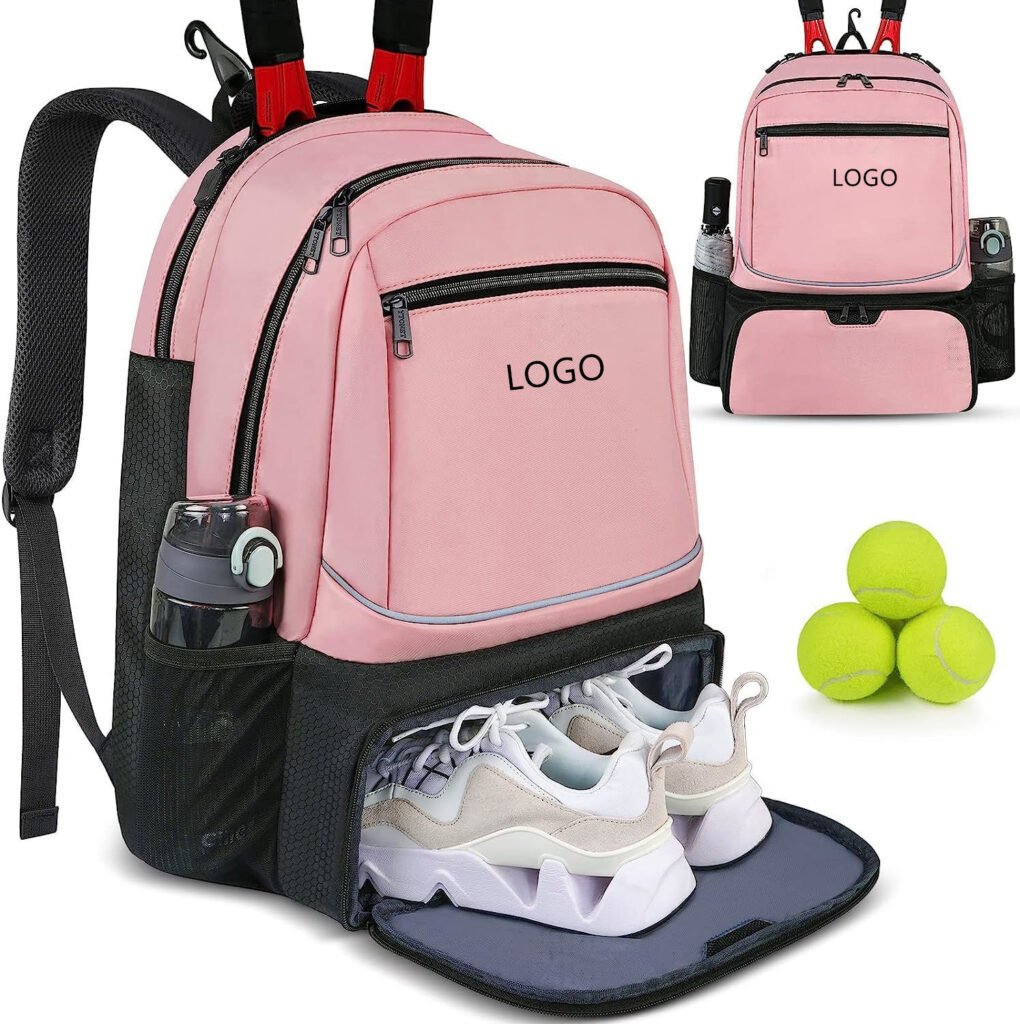 Pink Women's Pickleball Backpack with Ventilated Shoe Compartment, Padded Compartments for 2 Paddles. - Fmosbag - Custom Sports Bags (cycling/camping/fitness)