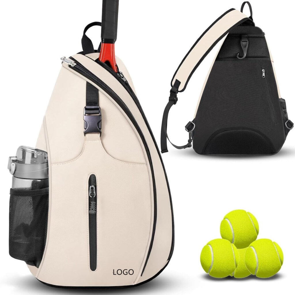 Fmosbag-boutique-pickleball-sling-bag-white - Fmosbag - Custom Sports Bags (cycling/camping/fitness) Custom White Boutique Pickleball Sling Bag for Women with Paddle Compartment and Water Bottle Holder. - Fmosbag - Custom Sports Bags (cycling/camping/fitness)