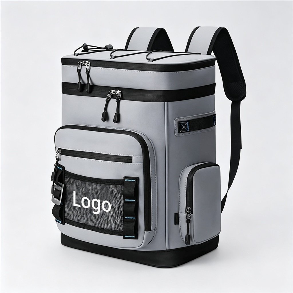 Fmosbag Cooler Bag Backpack for Picnic | Main Product Front Display - Fmosbag - Custom Sports Bags (cycling/camping/fitness) Cooler Bag Backpack for Picnic, 30l Gray Waterproof Insulated Cooler Backpack Front View with Custom Logo Area - Fmosbag - Custom Sports Bags (cycling/camping/fitness)