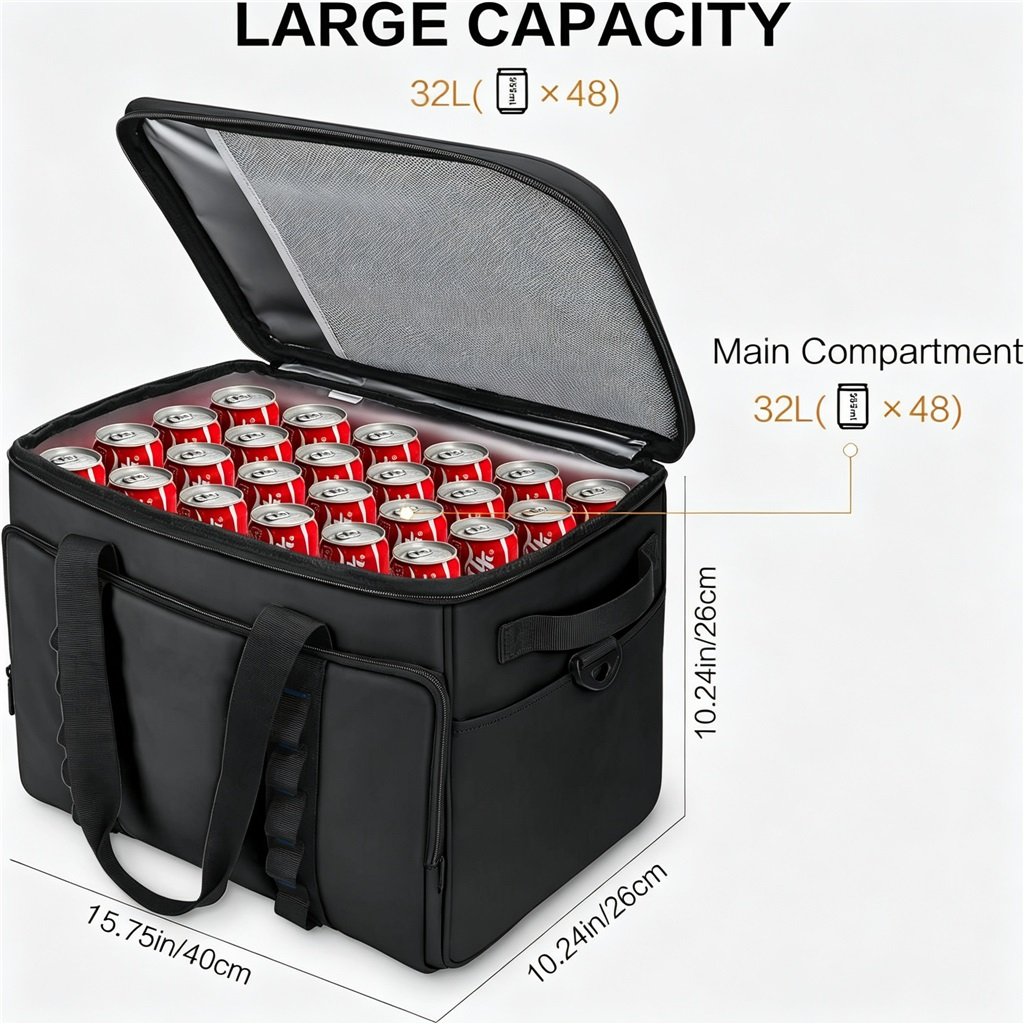 32l Capacity & Dimension Guide | Collapsible Cooler Bag for Travel - Fmosbag - Custom Sports Bags (cycling/camping/fitness) Collapsible Cooler Bag for Travel, 32l Large Capacity Size Chart Holds 48 Standard Beverage Cans - Fmosbag - Custom Sports Bags (cycling/camping/fitness)