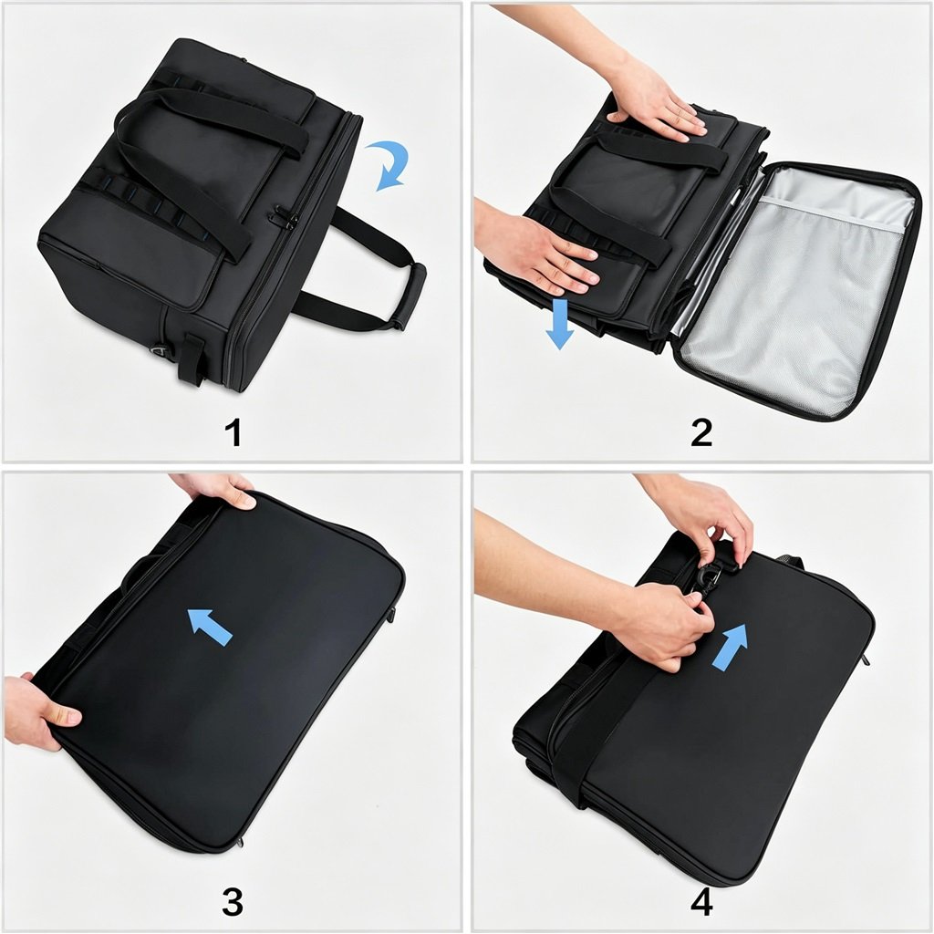 4-step Foldable Storage Tutorial | Collapsible Travel Cooler Bag - Fmosbag - Custom Sports Bags (cycling/camping/fitness) Collapsible Cooler Bag for Travel, 4-step Flat Fold Storage Step-by-step Instruction - Fmosbag - Custom Sports Bags (cycling/camping/fitness)
