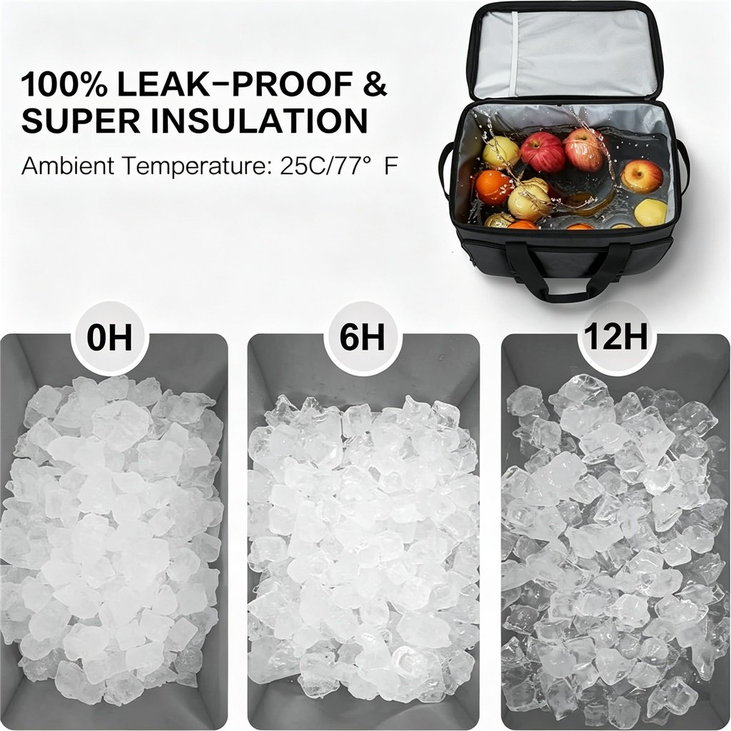 100% Leak-proof & Thermal Insulation Performance | Cooler Bag for Travel - Fmosbag - Custom Sports Bags (cycling/camping/fitness) Collapsible Cooler Bag for Travel, 100% Leak-proof 12 Hour Cold Retention Performance Test - Fmosbag - Custom Sports Bags (cycling/camping/fitness)