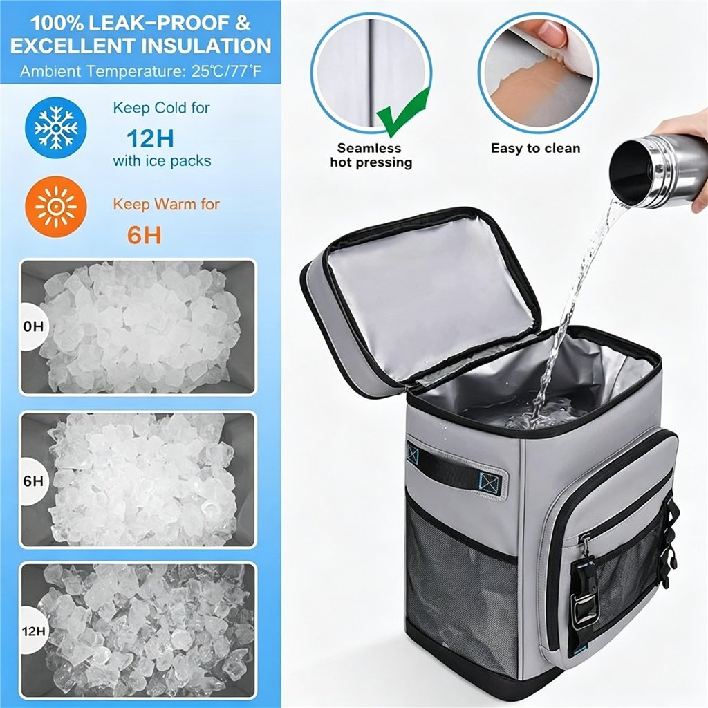 100% Leak-proof & Thermal Insulation Performance | Cooler Backpack - Fmosbag - Custom Sports Bags (cycling/camping/fitness) Cooler Bag Backpack for Picnic, 100% Leak-proof 12 Hour Cold Retention Performance Test - Fmosbag - Custom Sports Bags (cycling/camping/fitness)
