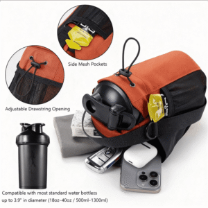 Magnetic Crossbody Bag Compatible with Bottles Up to 3.9 Inches Diameter, 18-40oz, 500-1300ml, Side Mesh Pockets, Drawstring Opening, Phone Keys and Earbuds - Fmosbag - Oem Bag Manufacturer & Custom Bag Factory