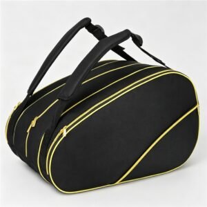 Pickleball Tour Duffel Bag for 4-6 Paddles, Black Gold Oxford Sports Duffel Bag Front Angle View - Fmosbag - Custom Sports Bags (cycling/camping/fitness)