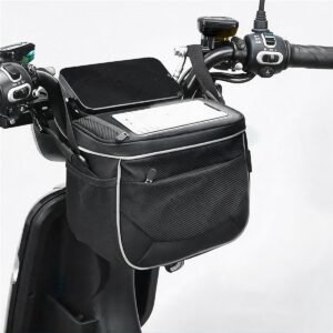 Alternative Text: Motorcycle Handlebar Bag with Phone Holder Mounted on Electric Scooter Handlebar Black Waterproof - Fmosbag - Custom Sports Bags (cycling/camping/fitness)