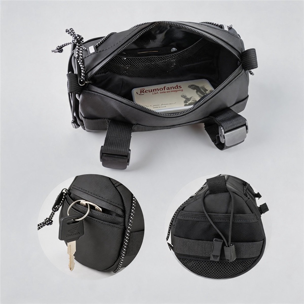 Waterproof Bike Handlebar Bag Internal Storage Compartment Demo - Fmosbag - Custom Sports Bags (cycling/camping/fitness) Waterproof Bike Handlebar Bag Interior Three Compartment Storage Dedicated Phone Key Pocket Cycling Bag - Fmosbag - Custom Sports Bags (cycling/camping/fitness)