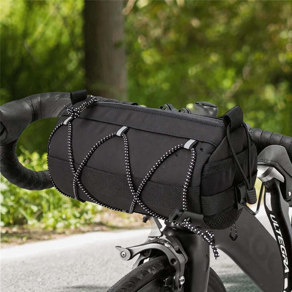 Waterproof Bike Handlebar Bag Outdoor Green Scenery Lifestyle Shot Road Bike Commuting Cycling Bag - Fmosbag - Custom Sports Bags (cycling/camping/fitness)