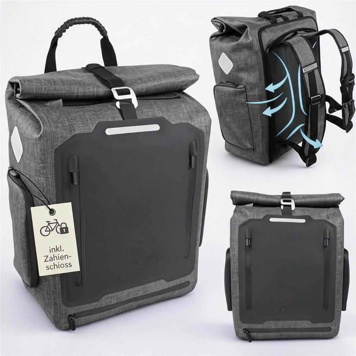 Grey Convertible Pannier Bag Backpack with Combination Lock - Fmosbag - Oem Bag Manufacturer & Custom Bag Factory Grey Convertible Pannier Bag Backpack, Anti-theft Lock Included Waterproof 3-in-1 Bike Pannier Backpack - Fmosbag - Oem Bag Manufacturer & Custom Bag Factory