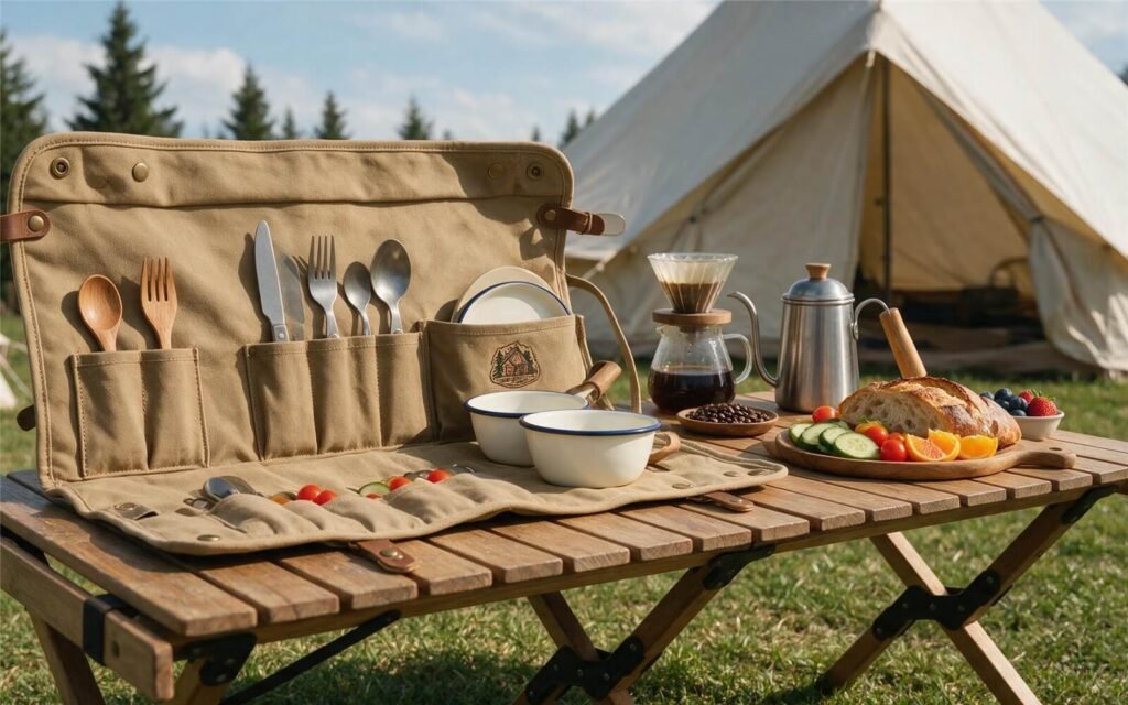 Camping Kitchen Organizer with Utensil Slots, Spice Compartments and Waterproof Storage - Fmosbag - Oem Bag Manufacturer & Custom Bag Factory