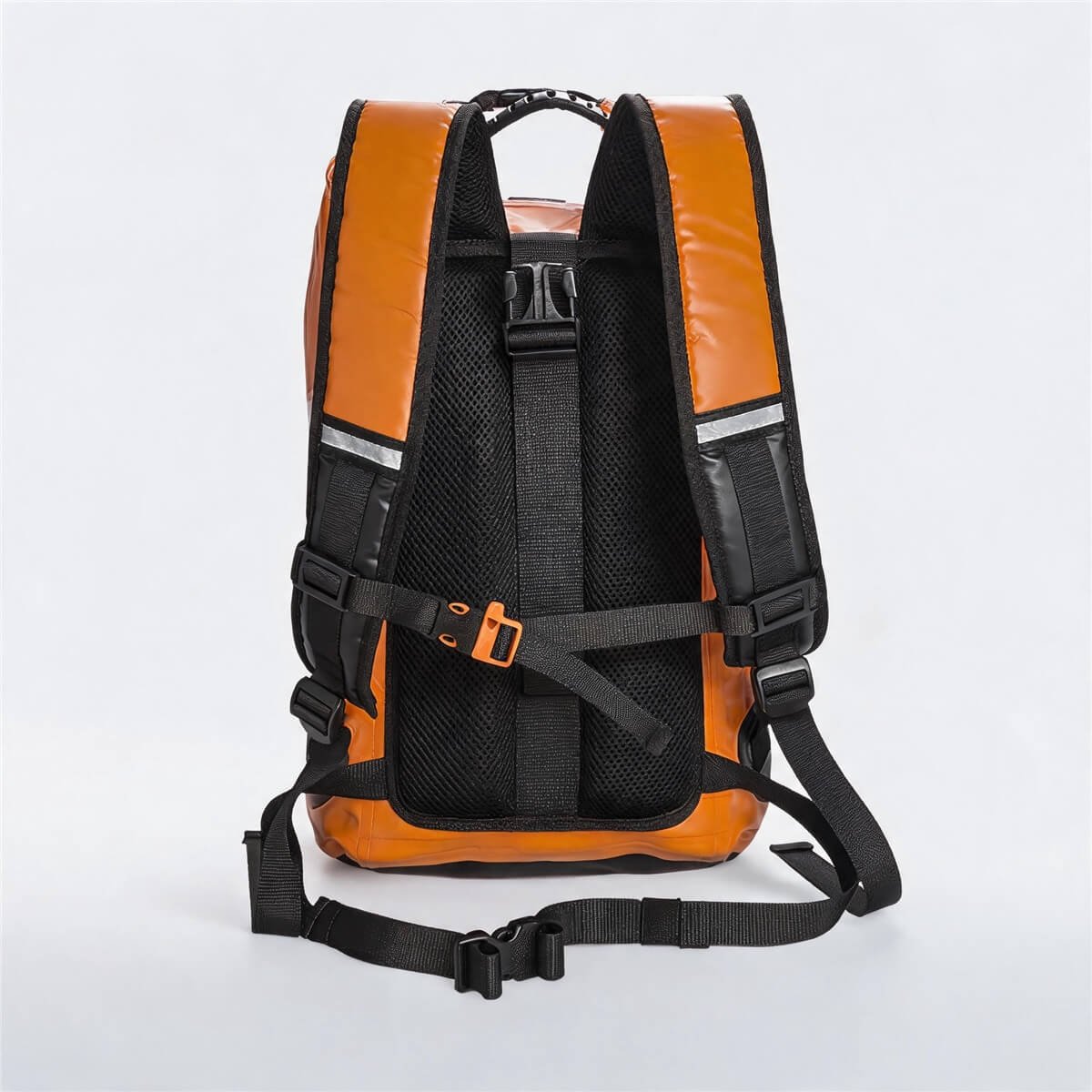 Dry Duffel Bag Ergonomic Padded Backpack Harness System - Fmosbag - Oem Bag Manufacturer & Custom Bag Factory Back View Dry Duffel Bag Padded Mesh Back Panel Adjustable Shoulder Straps Chest Strap - Fmosbag - Oem Bag Manufacturer & Custom Bag Factory