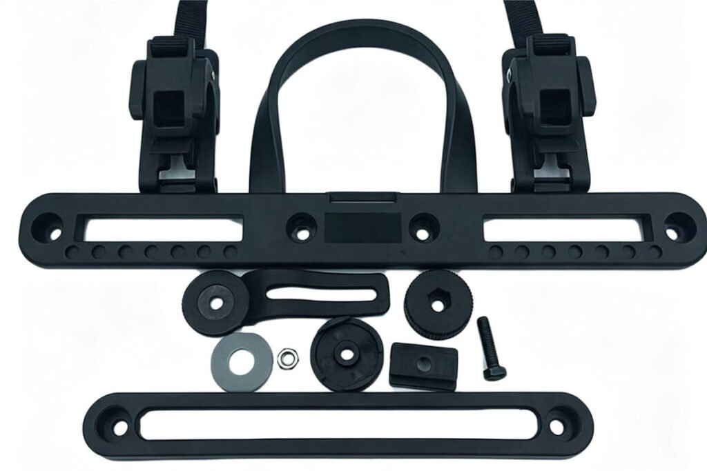 Bike Bag Structural Mounting System — Anti-slip Brackets & 3-point Retention - Fmosbag - Oem Bag Manufacturer & Custom Bag Factory - Fmosbag - Oem Bag Manufacturer & Custom Bag Factory Black Bike Bag Mounting Hardware Kit — Anti-slip Brackets, Velcro Straps and Buckles for Cycling Bags - Fmosbag - Oem Bag Manufacturer & Custom Bag Factory - Fmosbag - Oem Bag Manufacturer & Custom Bag Factory