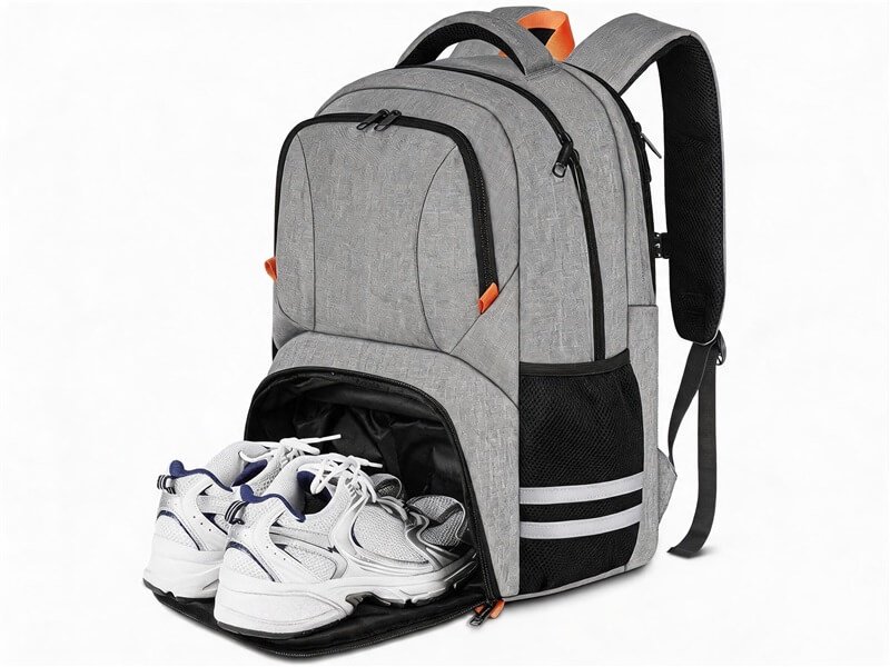 Custom Gym Backpacks Wholesale - Fmosbag - Oem Bag Manufacturer & Custom Bag Factory - Fmosbag - Oem Bag Manufacturer & Custom Bag Factory Grey Gym Backpack with Separate Shoe Compartment and Laptop Sleeve - Fmosbag - Oem Bag Manufacturer & Custom Bag Factory - Fmosbag - Oem Bag Manufacturer & Custom Bag Factory