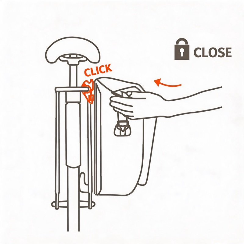 Quick Lock Installation Diagram for Rear Rack Bike Pannier Bag - Fmosbag - Oem Bag Manufacturer & Custom Bag Factory