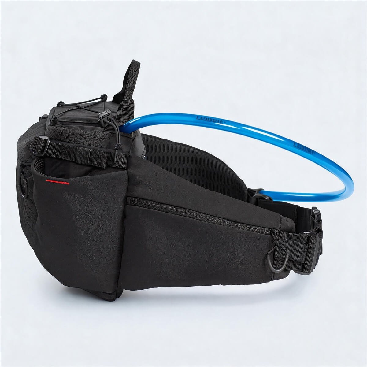 Hydration‑compatible Hip Pack for Mountain Biking - Fmosbag - Oem Bag Manufacturer & Custom Bag Factory Hip Pack for Mountain Biking Side View Showing Hydration Tube Outlet - Fmosbag - Oem Bag Manufacturer & Custom Bag Factory