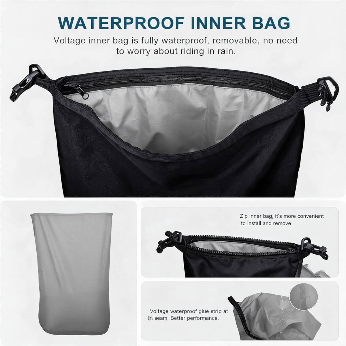Removable Waterproof Inner Liner Dry Bag - Fmosbag - Oem Bag Manufacturer & Custom Bag Factory Removable Waterproof Inner Liner Dry Bag with Taped Seams and Zipper for Motorcycle Rear Bag - Fmosbag - Oem Bag Manufacturer & Custom Bag Factory