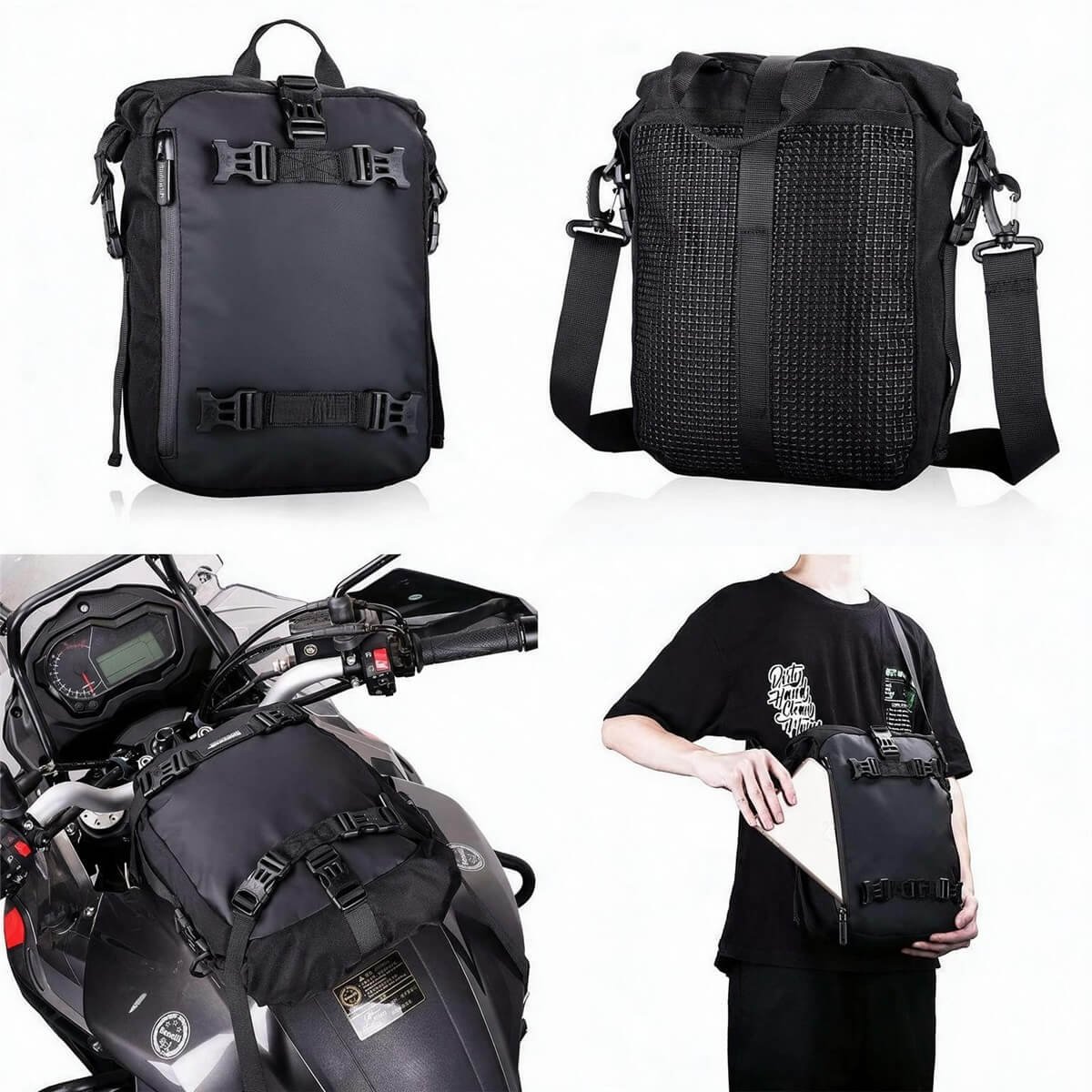 Modular Motorcycle Bag Multi-mount and Crossbody Carry - Fmosbag - Oem Bag Manufacturer & Custom Bag Factory Modular Motorcycle Bag Molle Back Panel Shoulder Strap Crossbody and Crash Bar Mounting - Fmosbag - Oem Bag Manufacturer & Custom Bag Factory