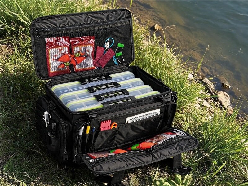 Soft Fishing Tackle Bags Manufacturer - Fmosbag - Oem Bag Manufacturer & Custom Bag Factory - Fmosbag - Oem Bag Manufacturer & Custom Bag Factory Soft Fishing Tackle Bag Open to Stacked 3700 Trays on a Molded Waterproof Base - Fmosbag - Oem Bag Manufacturer & Custom Bag Factory - Fmosbag - Oem Bag Manufacturer & Custom Bag Factory