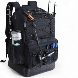 Fishing Backpack Tackle 30l Black - Fmosbag - Oem Bag Manufacturer & Custom Bag Factory Fishing Backpack Tackle, Black 30l Tackle Backpack with Rod Holders, Front Tool Pocket and Cup Holder on White Background - Fmosbag - Oem Bag Manufacturer & Custom Bag Factory