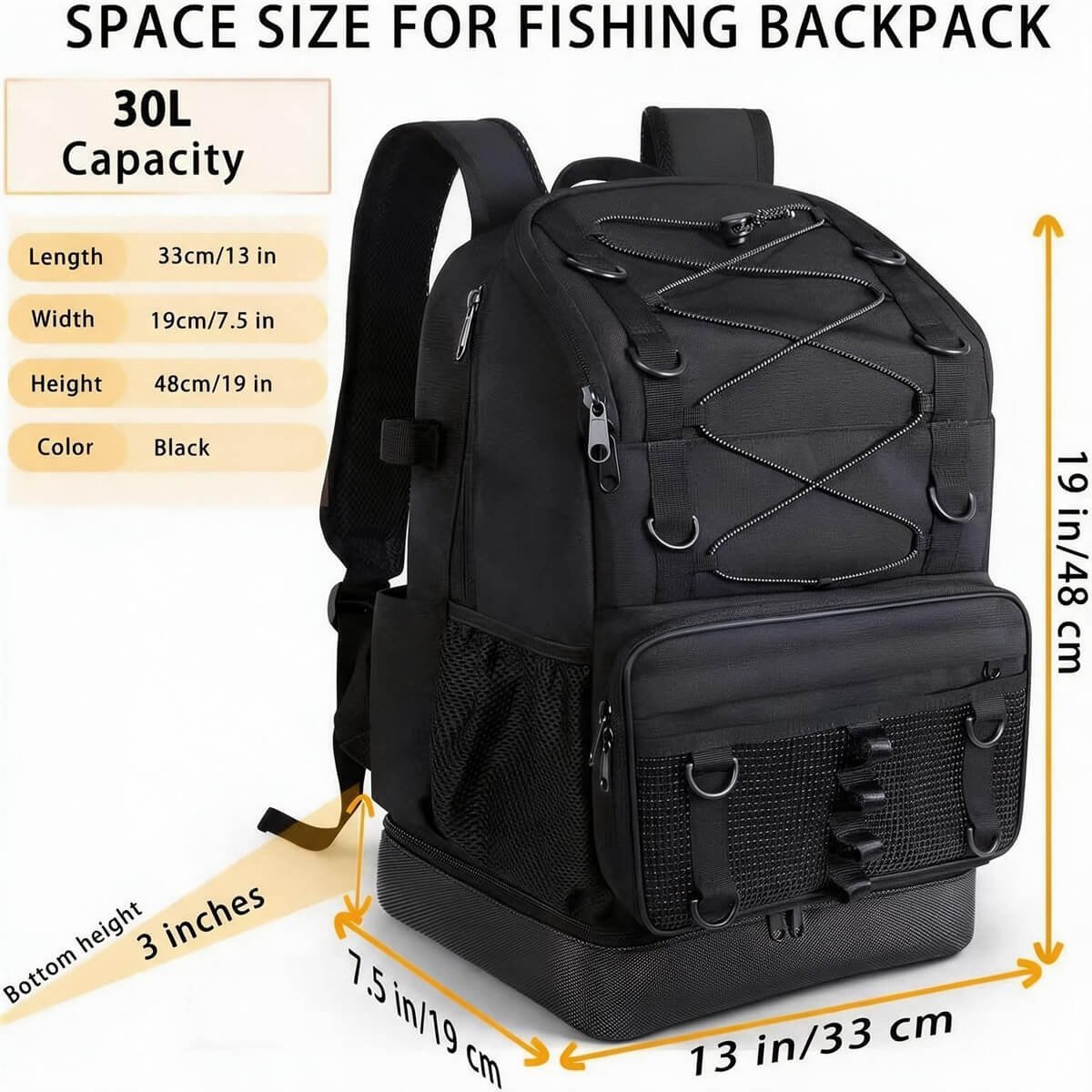 30l Fishing Backpack Tackle Dimensions - Fmosbag - Oem Bag Manufacturer & Custom Bag Factory 30l Fishing Backpack Tackle Bag Dimensions, 33 X 19 X 48cm Black Tackle Backpack with 3 Inch Waterproof Base - Fmosbag - Oem Bag Manufacturer & Custom Bag Factory