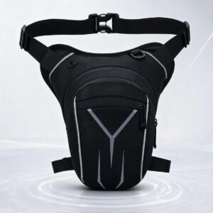 Motorcycle Leg Bag Black Waterproof Reflective Riding Thigh Pouch with Y-shaped Strips - Fmosbag - Oem Bag Manufacturer & Custom Bag Factory
