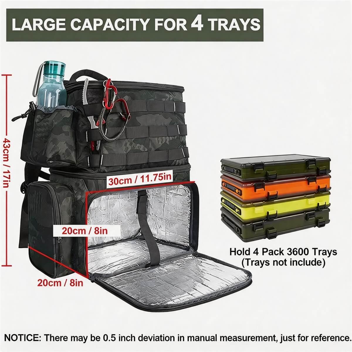 Insulated Fishing Tackle Backpack 4-tray Capacity - Fmosbag - Oem Bag Manufacturer & Custom Bag Factory Insulated Fishing Tackle Backpack Dimensions 43x30x20cm, Lower Cooler Holds 4 Pack 3600 Trays, Aluminum Foil Lining, Trays Not Included - Fmosbag - Oem Bag Manufacturer & Custom Bag Factory