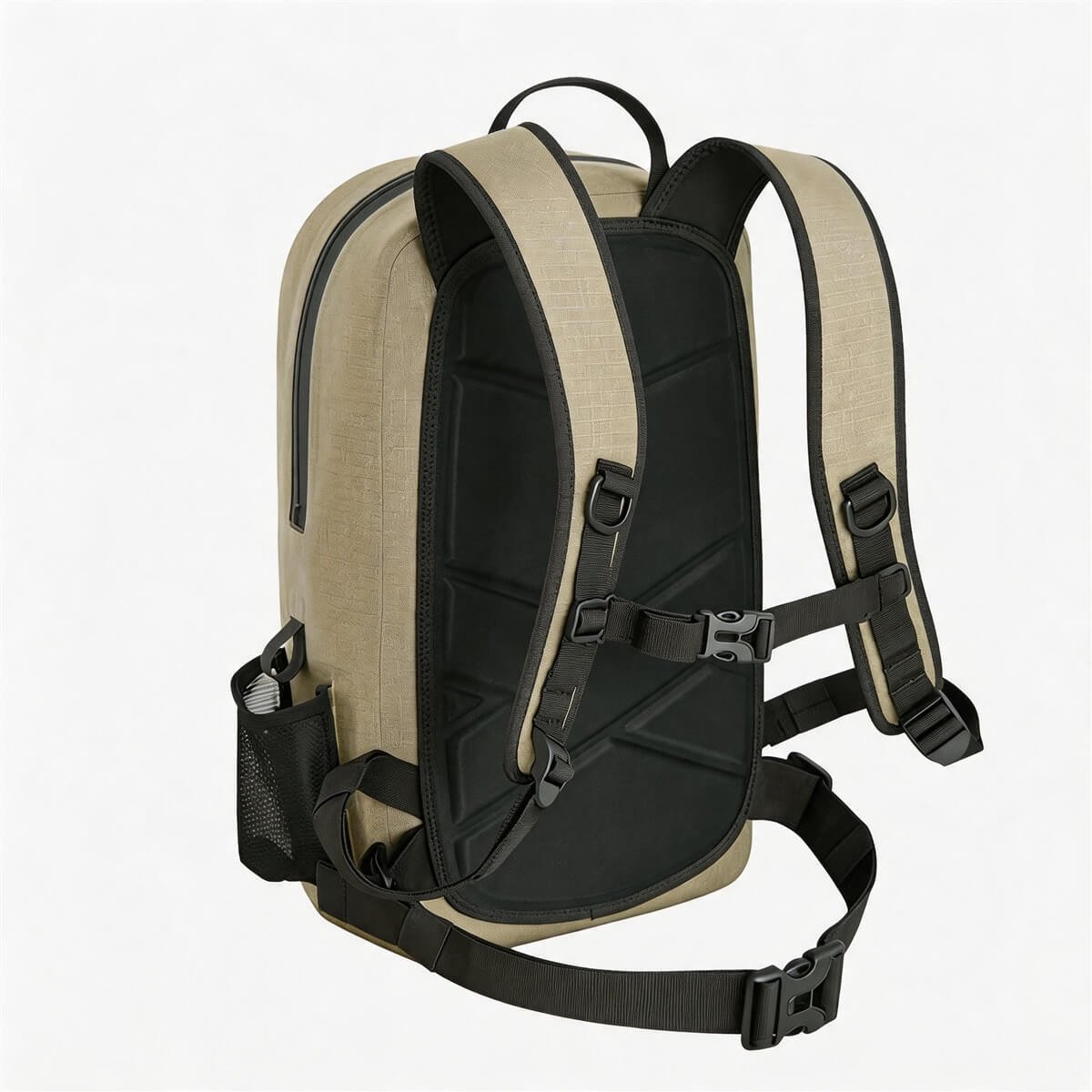 Waterproof Fly Fishing Backpack Rear Carry System - Fmosbag - Oem Bag Manufacturer & Custom Bag Factory Waterproof Fly Fishing Backpack Rear View, Eva Molded Back Pad, Padded Shoulder Straps, Adjustable Chest Strap, Hip Belt, Side Mesh Water Bottle Pocket - Fmosbag - Oem Bag Manufacturer & Custom Bag Factory